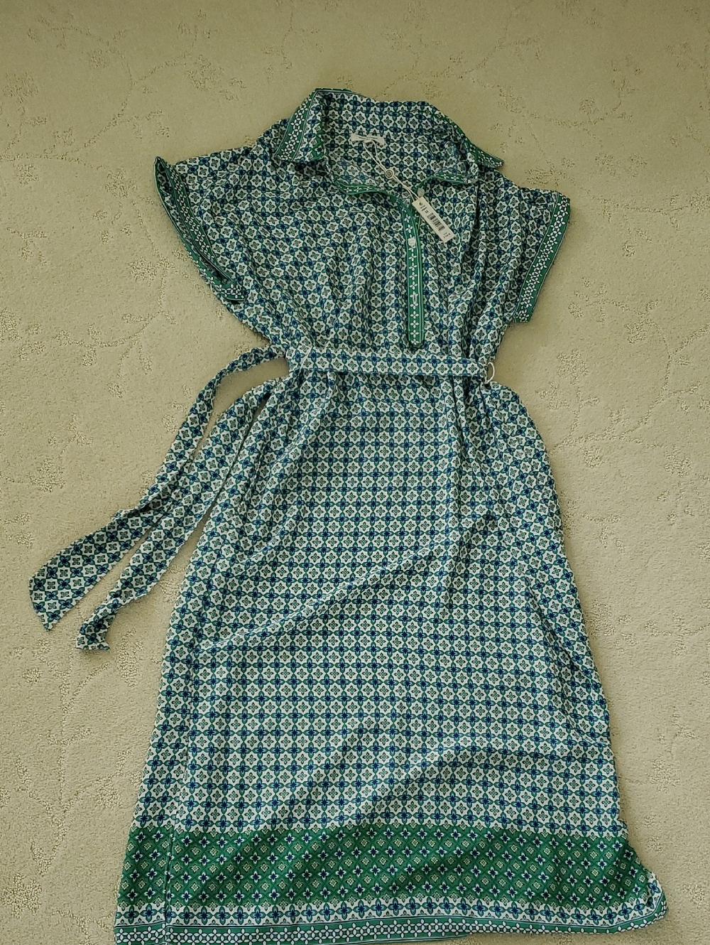 Max Studio Blue & Green Printed Midi Shirt Dress